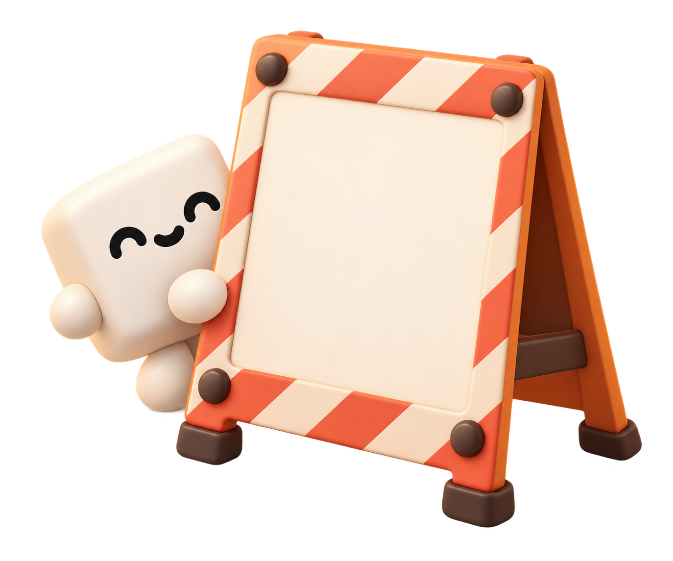 Wobli character beside a construction sign